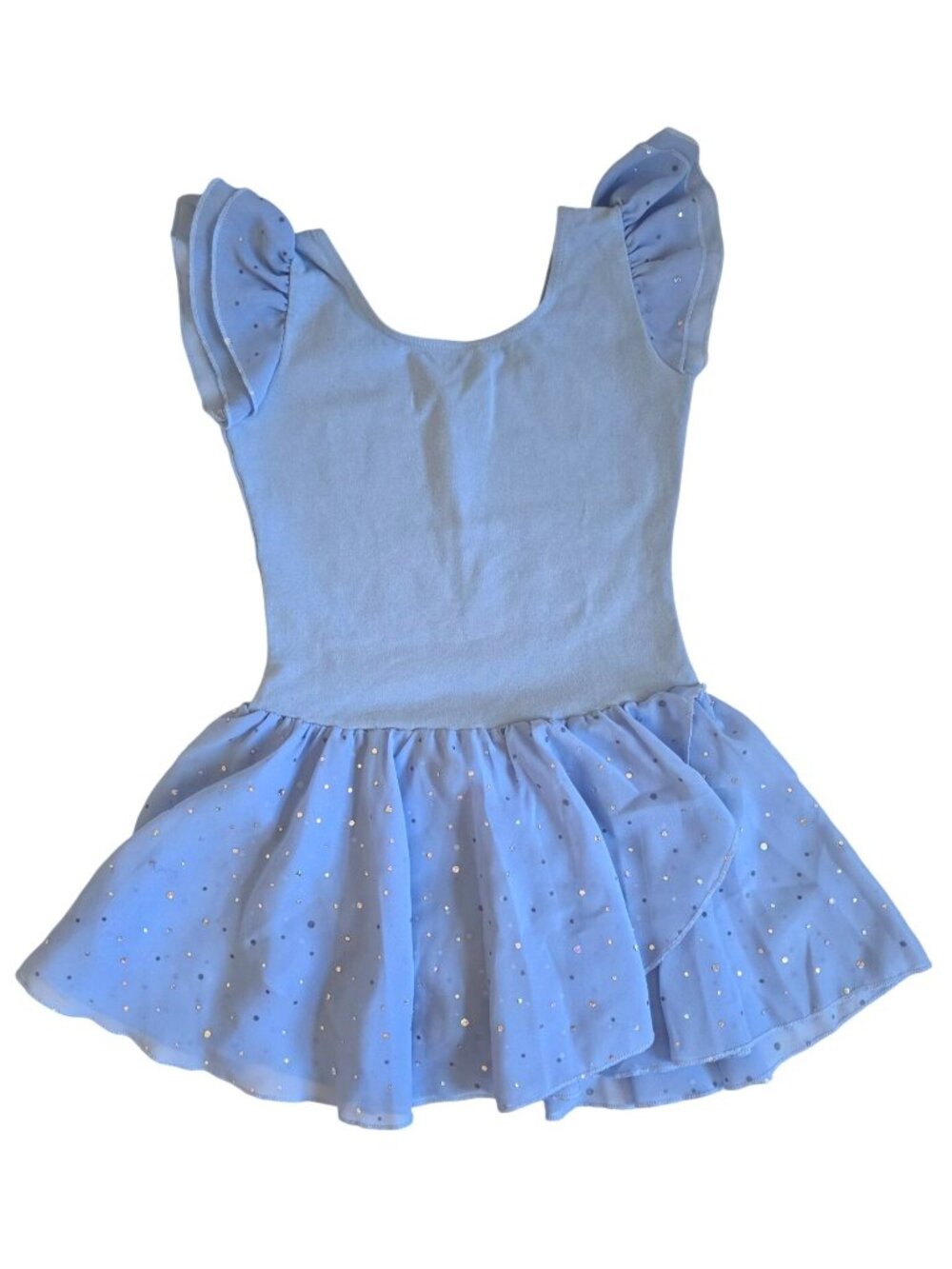 Kids Dance Ballet Light Blue Dress Leotard Glitter Tulle Skirt & Ruffled Sleeves
